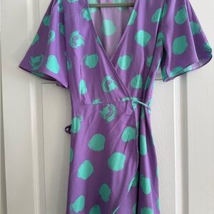 Dancing Leopard Vibrant Purple and Teal Mini Wrap Dress